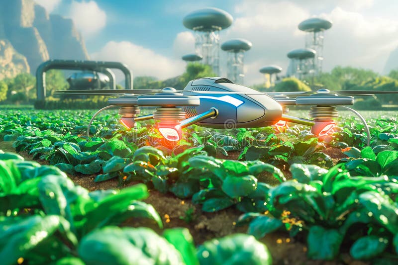 Futuristic Farming Automation Using Drones Over Farm Fields in Agriculture Stock Illustration - Illustration of rural, environmental: 384108707