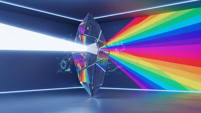 Futuristic Holographic Crystal Refracts White Light into a Vibrant Spectrum  of Colors Displaying Data Analysis in a Dark Neon Stock Image - Image of  white, sharp: 426814467