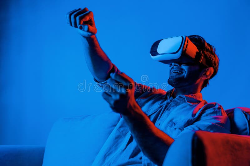 Man Drive a Car Movement while Wear VR Glasses and Sitting at Sofa. Deviation. Stock Photo - Image of goggle, digital: 322984386